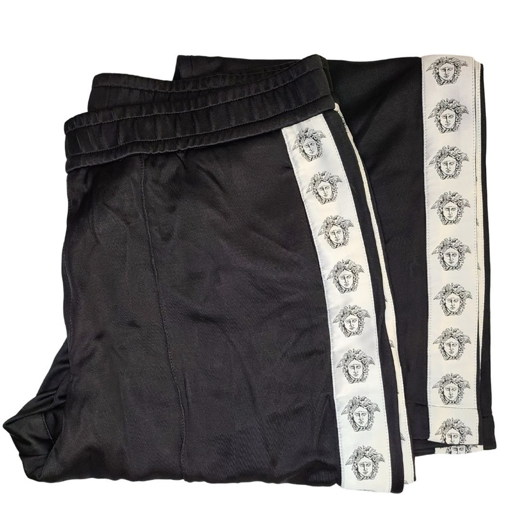 ✨ Versace Black Track Pants with Medusa Head Logo Side Stripe